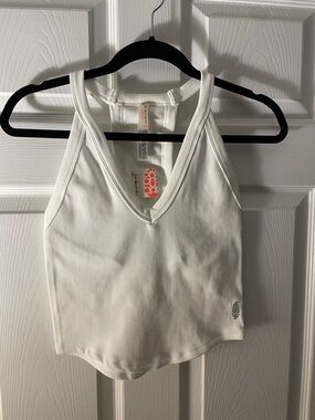 Free People White Ribbed V-Neck Tank Top